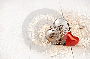 Valentine`s setting with decorative hearts. Love concept