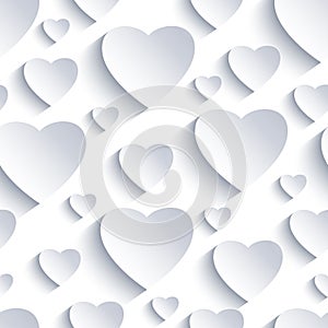Valentine seamless background with white-grey 3d hearts