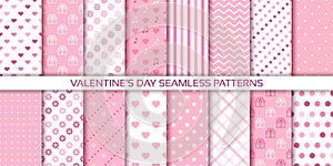 Valentine seamless pattern. Cute pink wrapping papers. Vector illustration