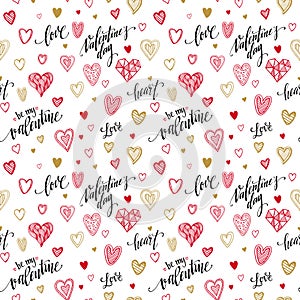Valentine seamless pattern with hand lettering
