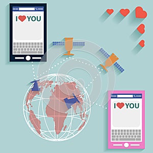 Valentine SMS worldwide flat style vector