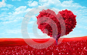 Valentine special red tree of heart shape and red landscape