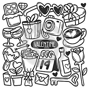 Valentine Stickers Hand Drawn Doodle Coloring Vector
