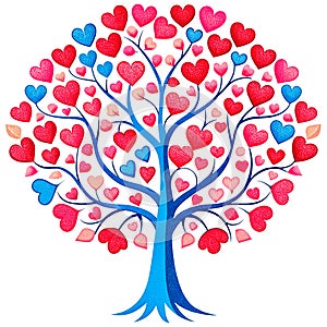 Valentine tree with hearts isolated on white background.