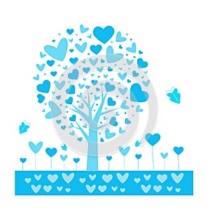 Valentine tree. leaf from hearts. Isolated on white background. Vector Illustration