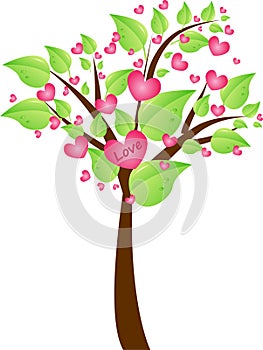 Valentine tree with leaves and hearts