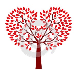 Valentine Tree with Leaves. Vector outline Illustration. Plant in Garden