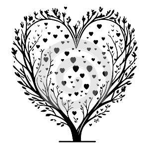 valentine tree love floral illustration sketch hand draw black