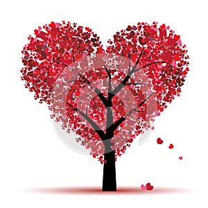 Día de San Valentín un árbol, una carta corazón 