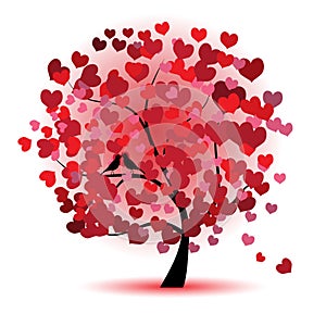 Día de San Valentín un árbol, una carta corazón 