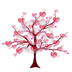 Valentine tree of love with leaf from hearts