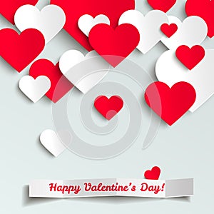 Valentine vector illustration, red and white paper hearts, greeting card