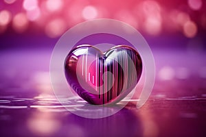 Valentine week Background of images of a barcode heart on a purple and pink bokeh background.