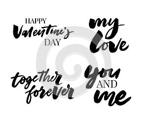 Valentine's Day set of symbols.Calligraphy. Vector illustration. Gray on white background