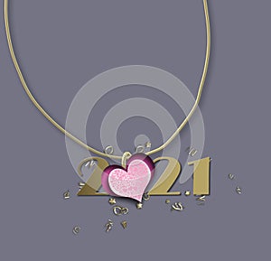 Valentines 2021 card with heart neckless