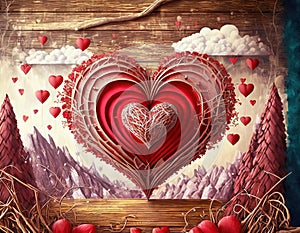 Valentines Background, Heart wood, Valentine day love