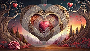 Valentines Background, Heart wood, Valentine day love