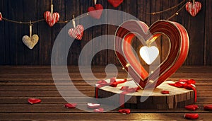 Valentines Background, Heart on wood, valentine day love concept