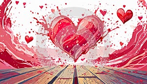 Valentines Background, Heart on wood, valentine day love concept