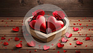 Valentines Background, Heart on wood, valentine day love concept