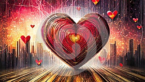 Valentines Background, Heart on wood, valentine day love concept