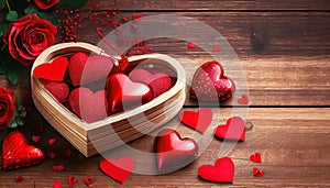 Valentines Background, Heart on wood, valentine day love concept