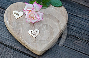 Valentines Background, wooden heart, rose, Valentine day love