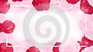 Valentines banner contains red background ,white and red rosetop view valentine floral invitation rounding by pink and red rosesto photo