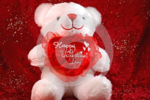 Valentines bear on red