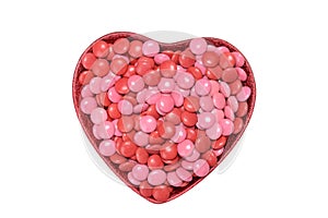 Valentines candy coated chocolate in heart bowl
