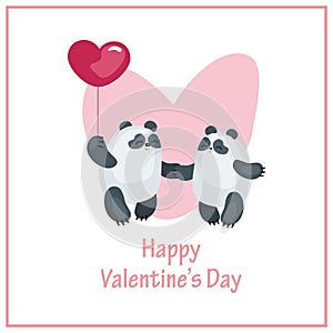 Valentines card with pandas