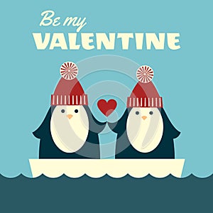 Valentines card penguins on floe