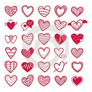 Valentines Collection of Red Heart icons illustration-