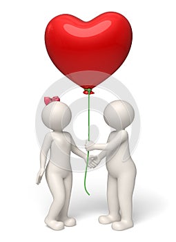 Valentines day 3d couple giving red heart balloon