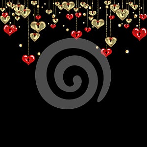 Valentines day abstract background with gold and red hearts