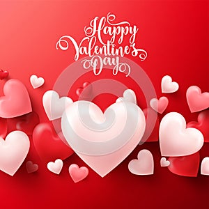 Valentines day abstract background. White, red, pink 3d heart. February 14, love. Romantic wedding greeting card.