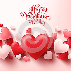 Valentines day abstract background. White, red, pink 3d heart. February 14, love. Romantic wedding greeting card.