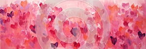 Valentines day abstract hearts background banner, art painting texture, acrylic brushstroke. Panoramic web header with