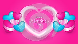 Valentines Day Background with 3d heart shape, paper love in pink, blue and white color, applicable for invitation, greeting,