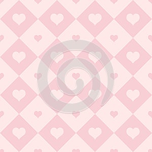 Valentines day background. Abstract vector seamless pattern of red hollow hearts on light baclground.