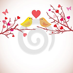 Valentines day background. Birds on branches ()