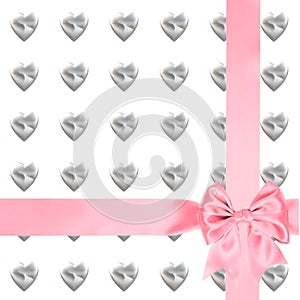 Valentines day background card ribbon with bow gift hearts text