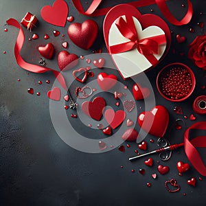 Valentines Day Background Featuring Red Hearts, Ribbon, and Ample Greeting Space. Generative ai for illustrations