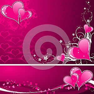 Valentines Day background with hearts and florals