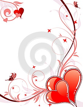 Valentines Day background with hearts and florals
