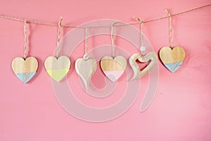 Valentines day background. hearts on wooden background