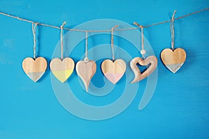 Valentines day background. hearts on wooden background