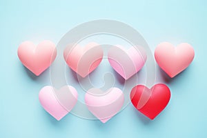 Valentines Day background with many small paper hearts in pastel colors