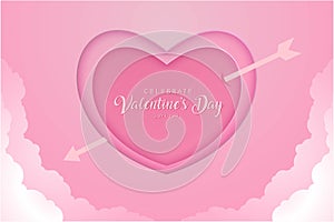 Valentines day background in paper style with love and arrow