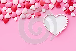 Valentines day background, pink background with white space for text mock up in the center